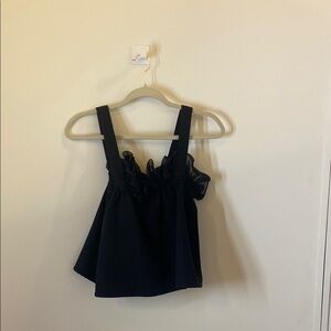 Elegant Black Ruffle Strap Top